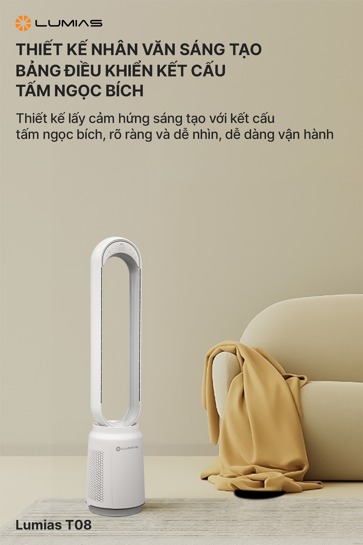 Quạt không cánh Lumias T08 màu trắng