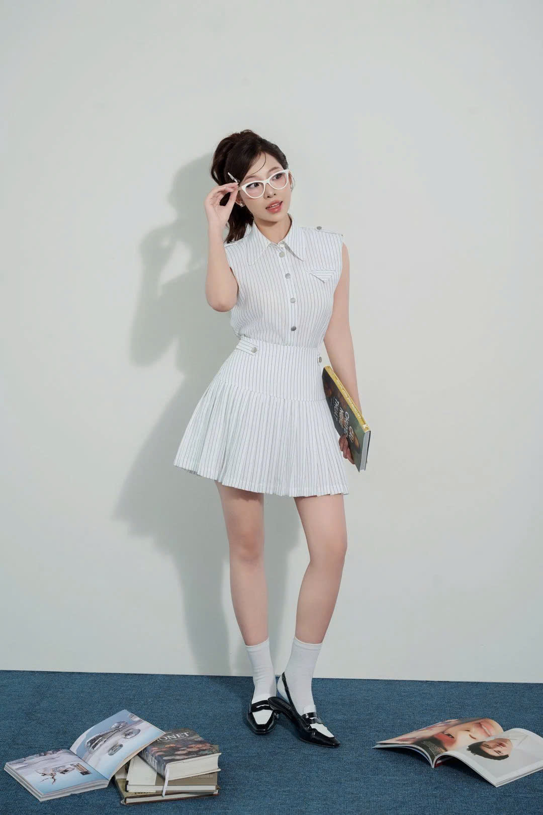 BAS33278 - BJN33278 - Set Áo sơ mi và Chân váy vải thô kẻ dáng xòe cạp liền, cắt ngang hông - JAN By PANTIO