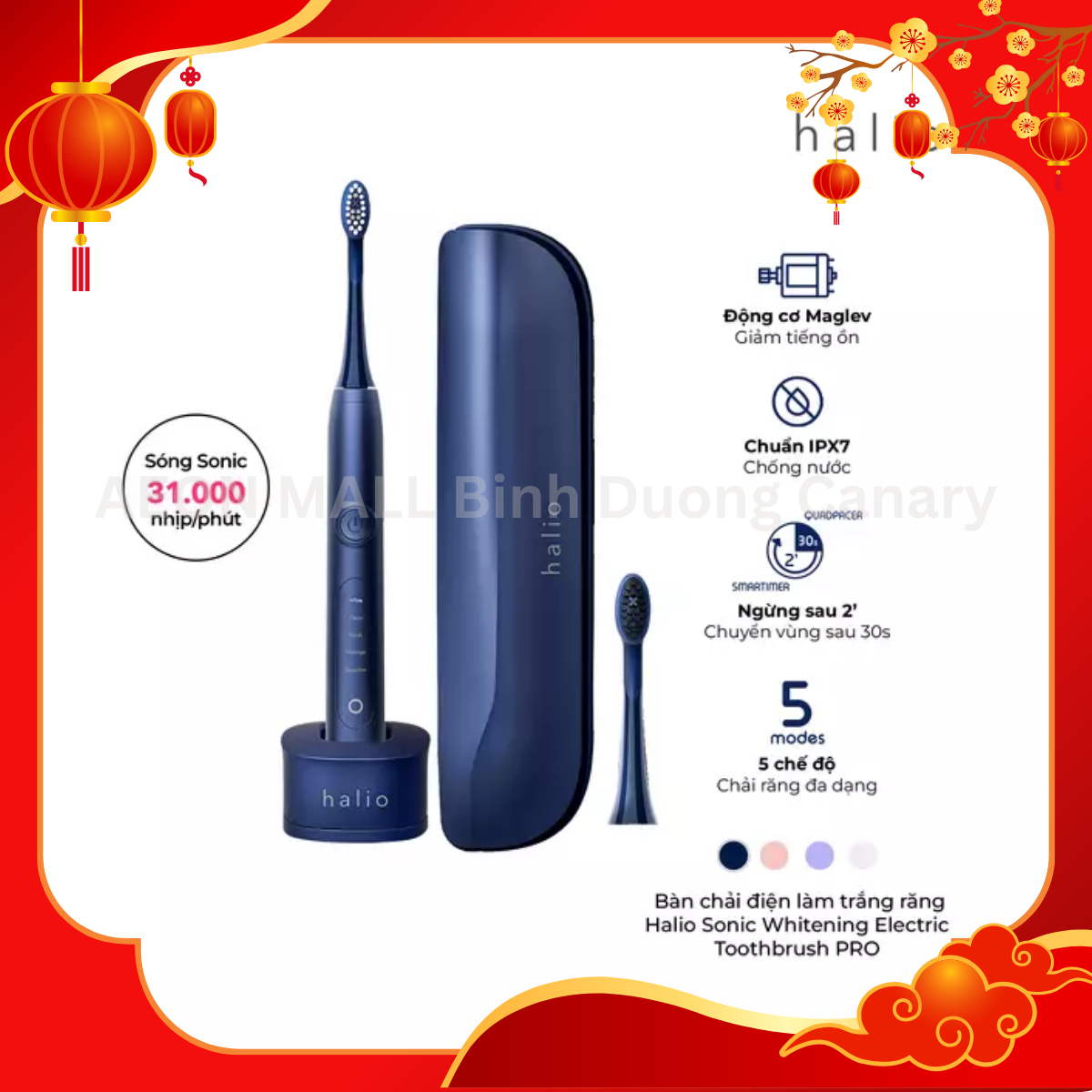 KOHNAN - Bàn chải điện làm trắng răng Halio Sonic Whitening Electric Toothbrush PRO Limited Edition - Midnight Blue