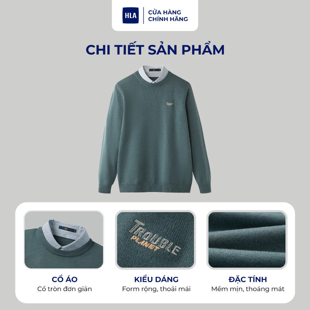 HLA - Áo nam dài tay cổ sơ mi vải len dệt kim - HNTHD3W004A
