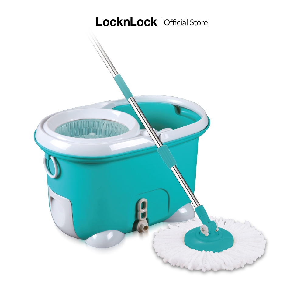LOCKNLOCK-MOP-Q2-1 - Bộ Cây Lau Nhà Xoay Tay 360 Độ Lock & Lock (Xanh dương), 2 bông lau màu trắng + 1 bông lau màu tím