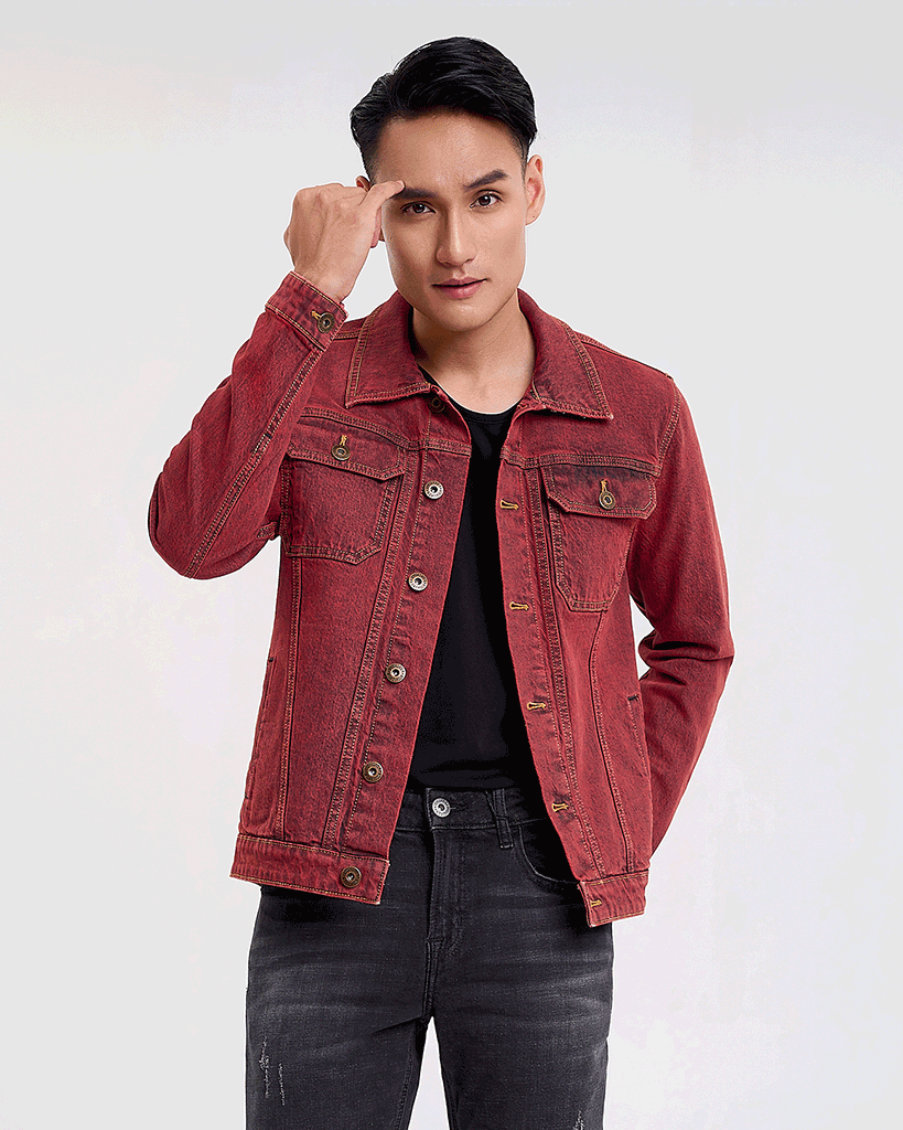V-SIXTYFOUR - Áo Khoác Denim Nam Dáng Rộng Màu Đỏ Rượu Vang. Burgundy Type III Denim Jacket