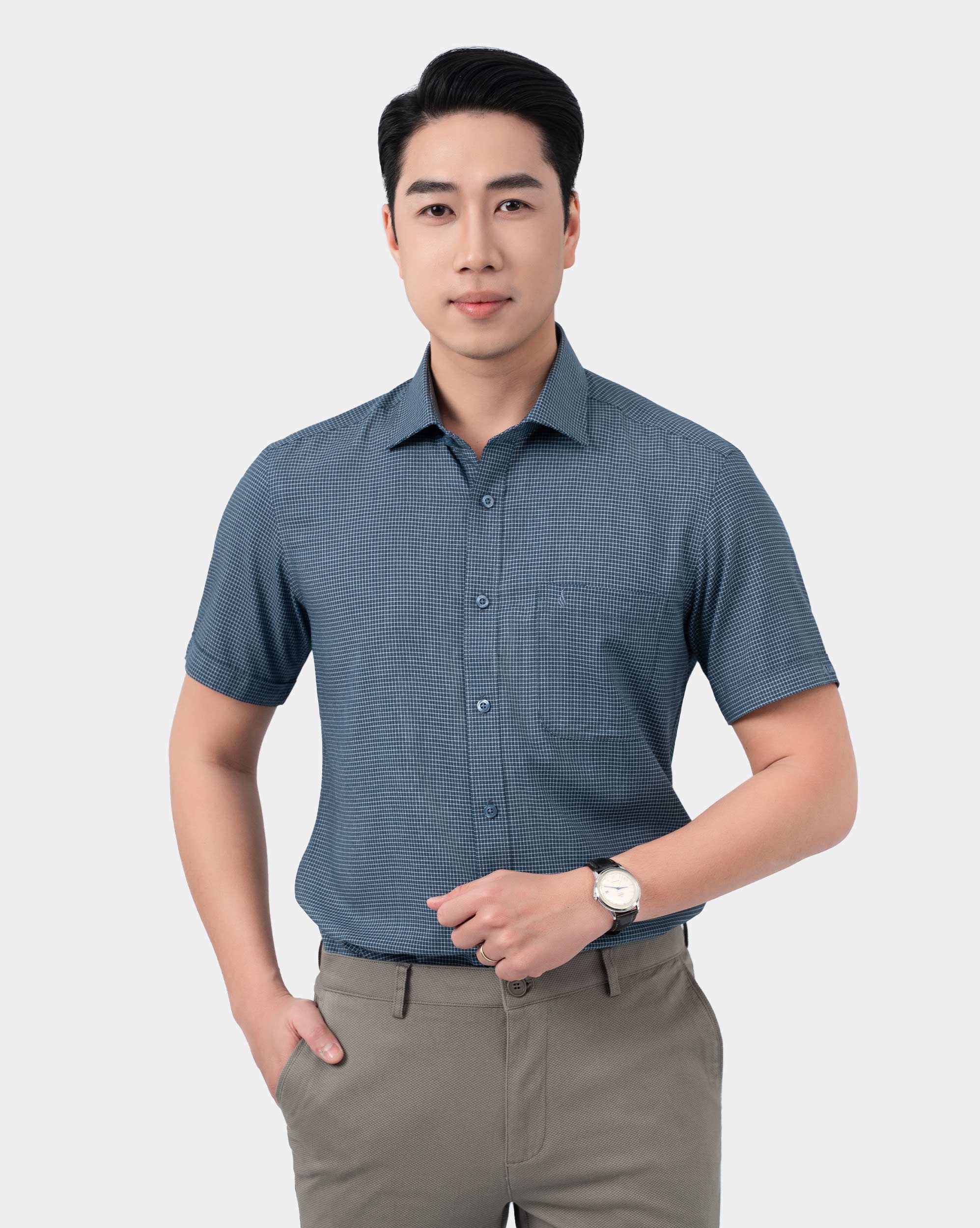 Áo sơ mi ngắn tay nam dáng regular kẻ caro nhỏ 4026A