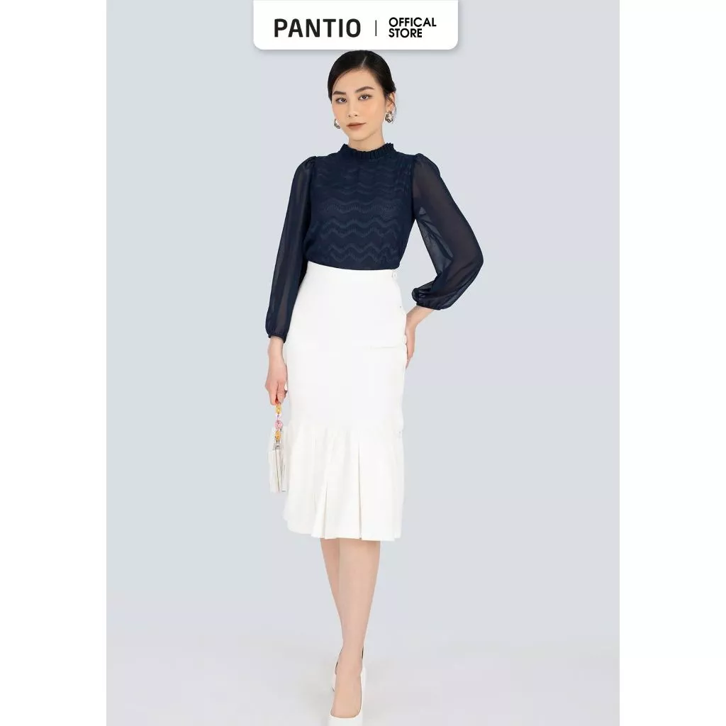 FAS13175 - Áo sơ mi công sở chất liệu vải voan dáng A, thân phối ren tay bồng - PANTIO