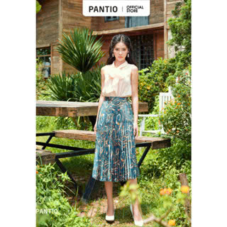 FJD1960 - Chân váy midi vải lụa dáng xòe rập ly cạp rời cài khuy - PANTIO