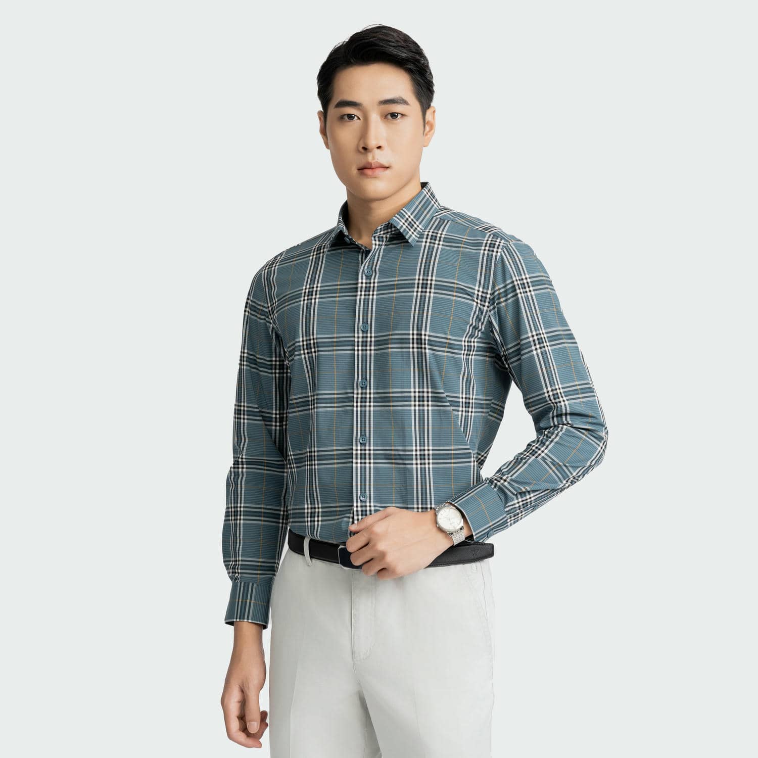 Aristino - Áo Sơ Mi Xanh Kẻ Vàng Nam ALS0230Z