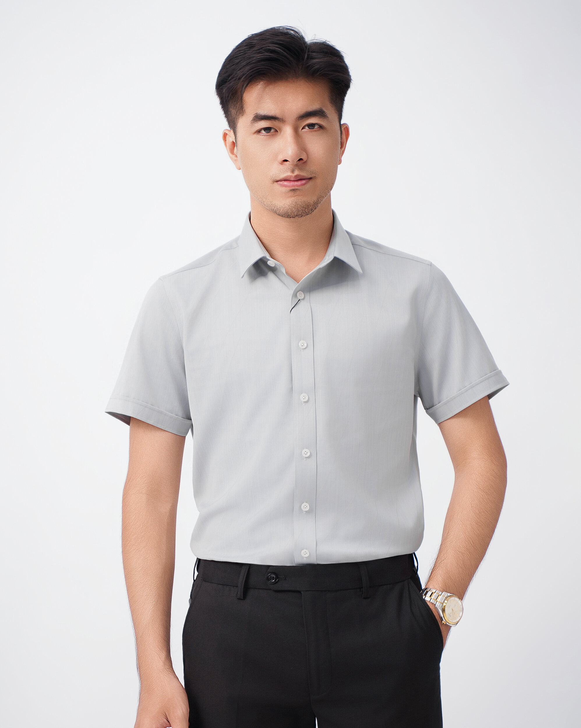 Áo sơ mi ngắn tay nam màu ghi sáng 4039A