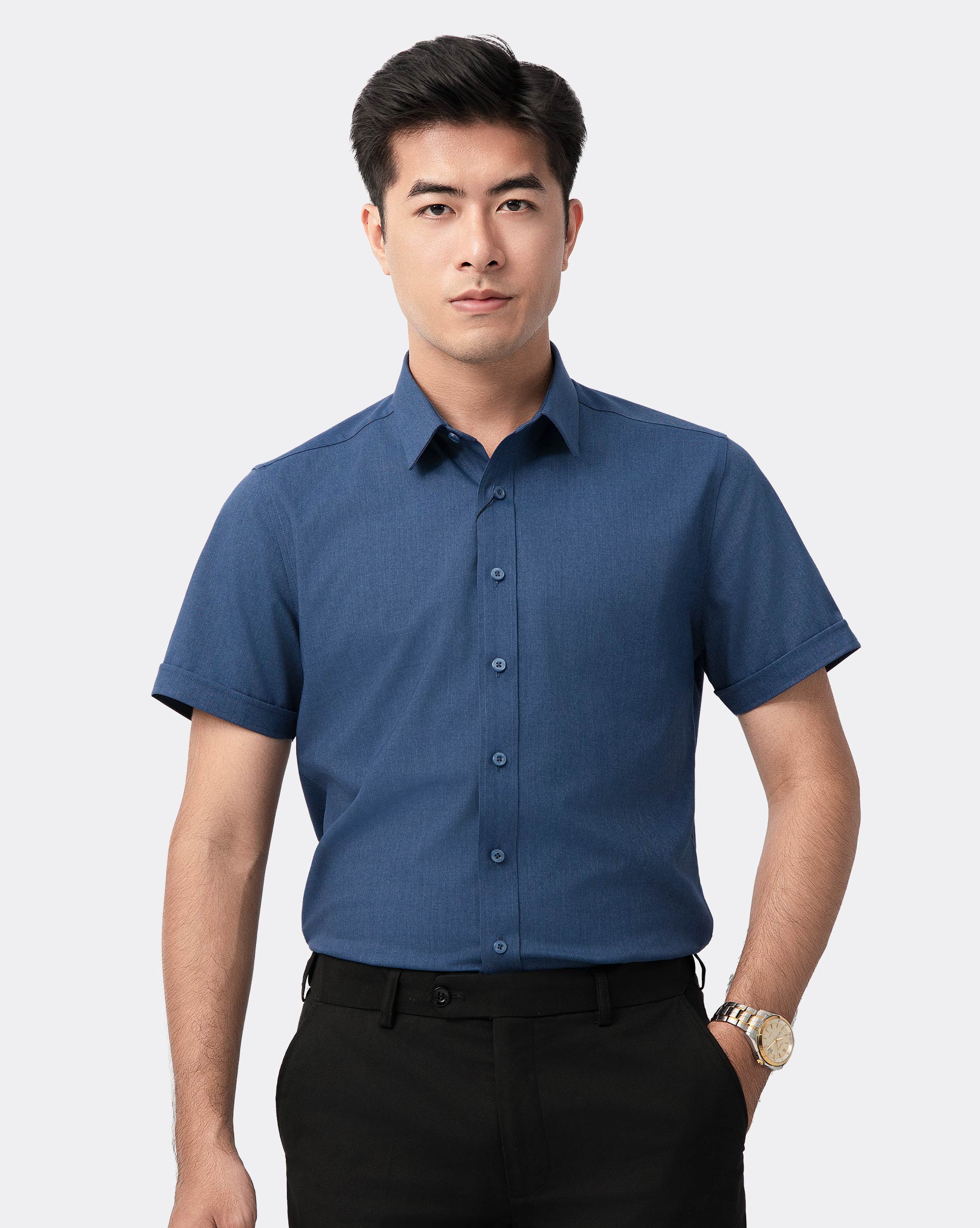 Áo sơ mi ngắn tay nam màu xanh chàm 4038A