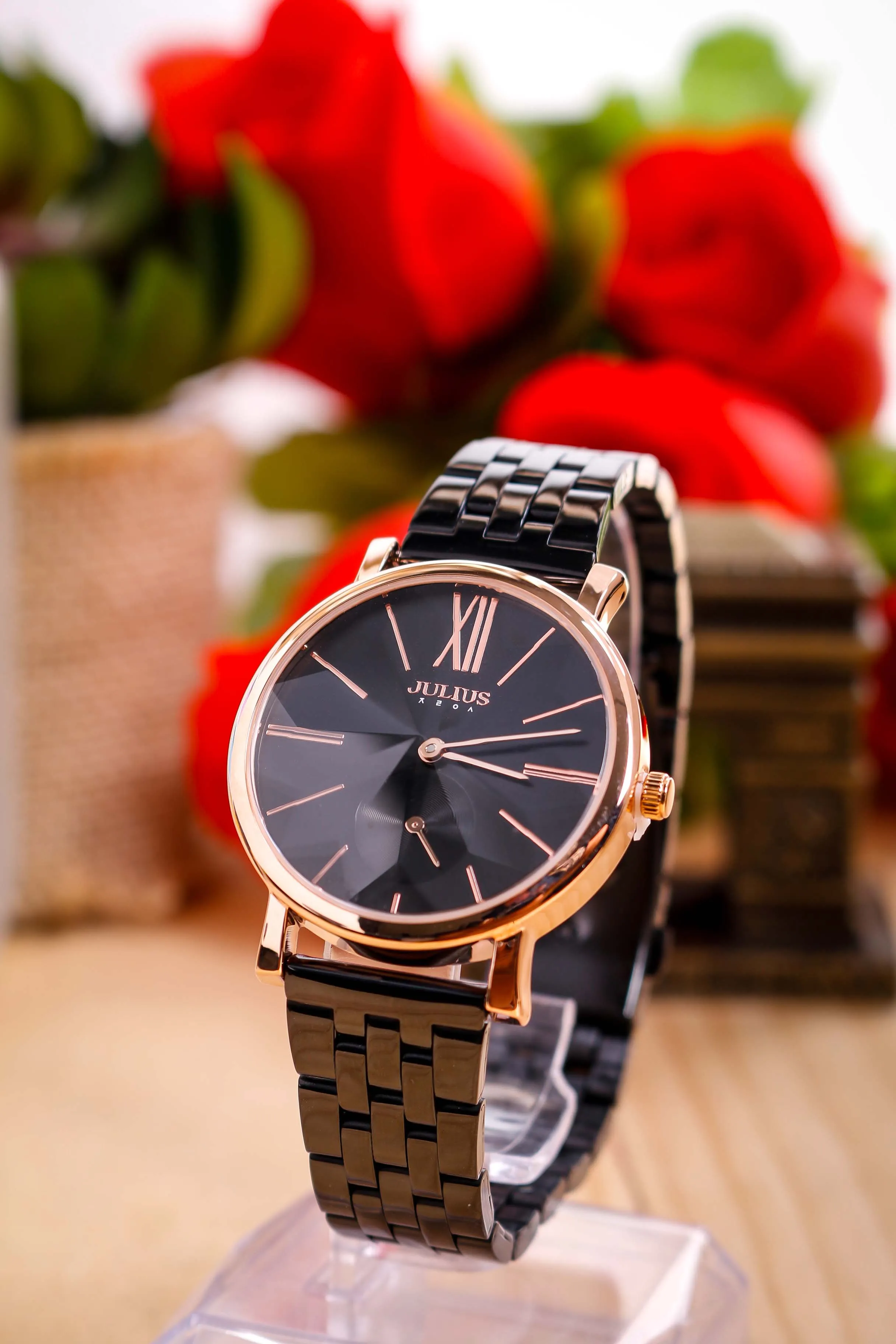 Đồng Hồ Nữ JA-1144E Julius Hàn Quốc dây thép (Đen)