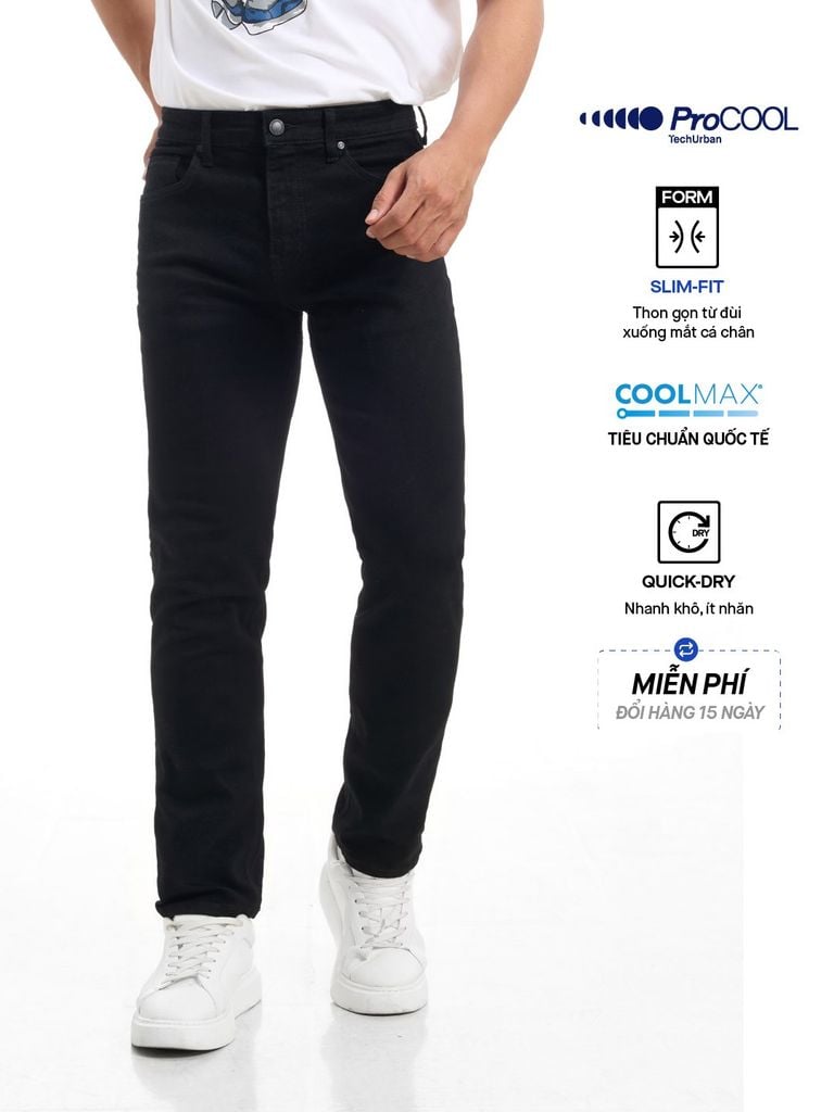 ICON DENIM Quần Jean Nam Siêu Mát Ống Ôm ProCOOL Black Form Slim Fit QJID0226