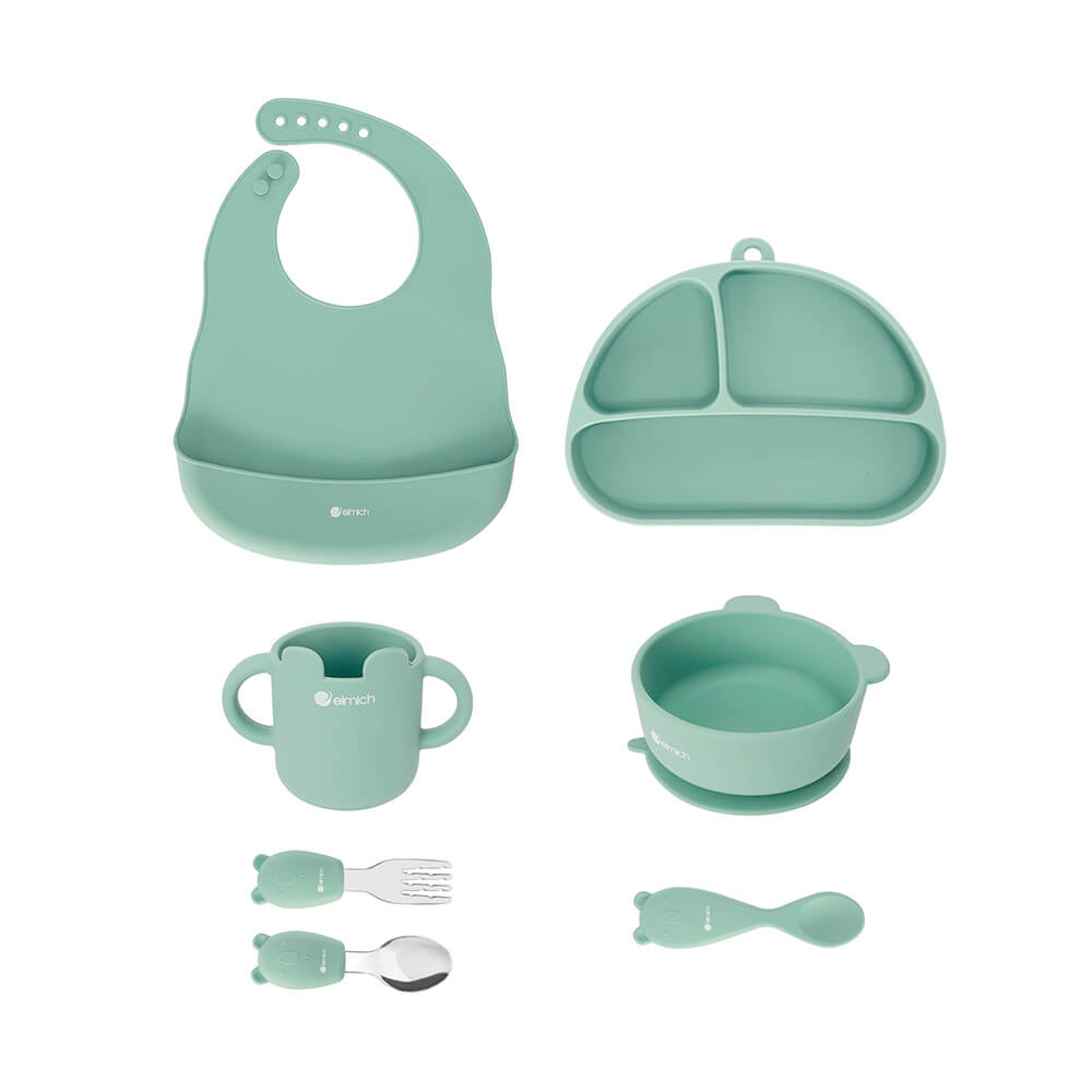 Bộ ăn dặm 7 món silicon cao cấp màu Hồng Elmich Babycare EL-0011