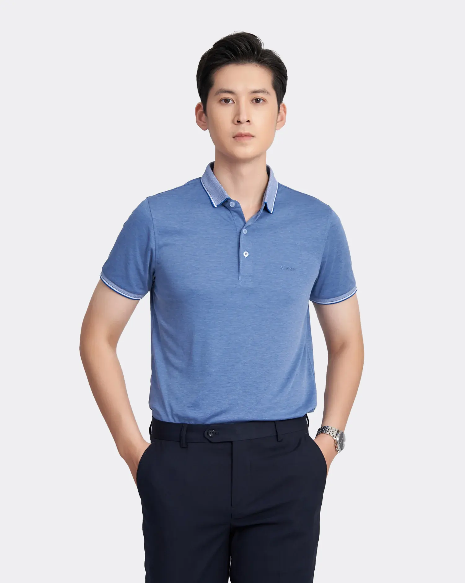 Áo polo nam trơn màu xanh thép 3003C