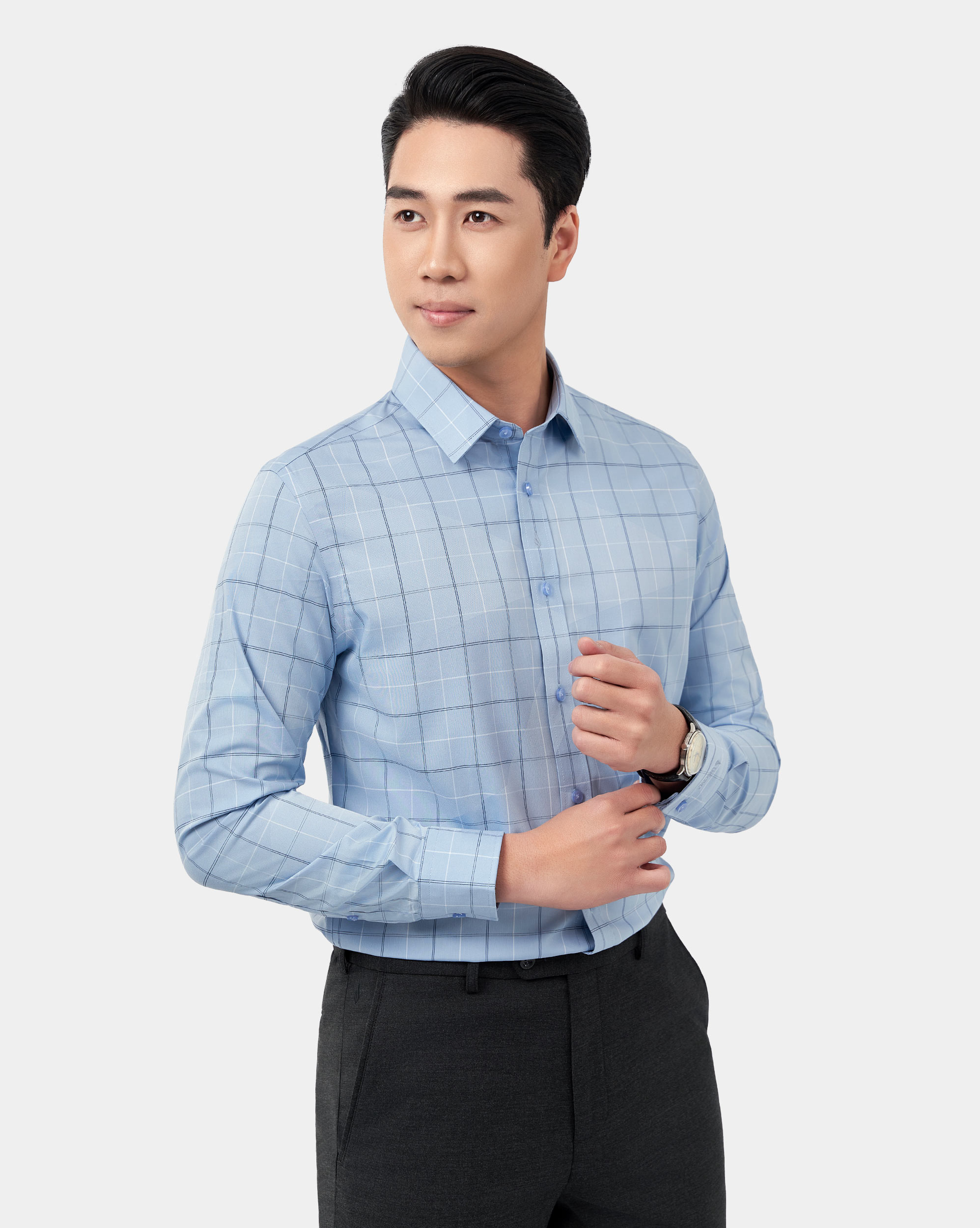 Áo sơ mi dài tay nam kẻ caro màu xanh dương 4023A