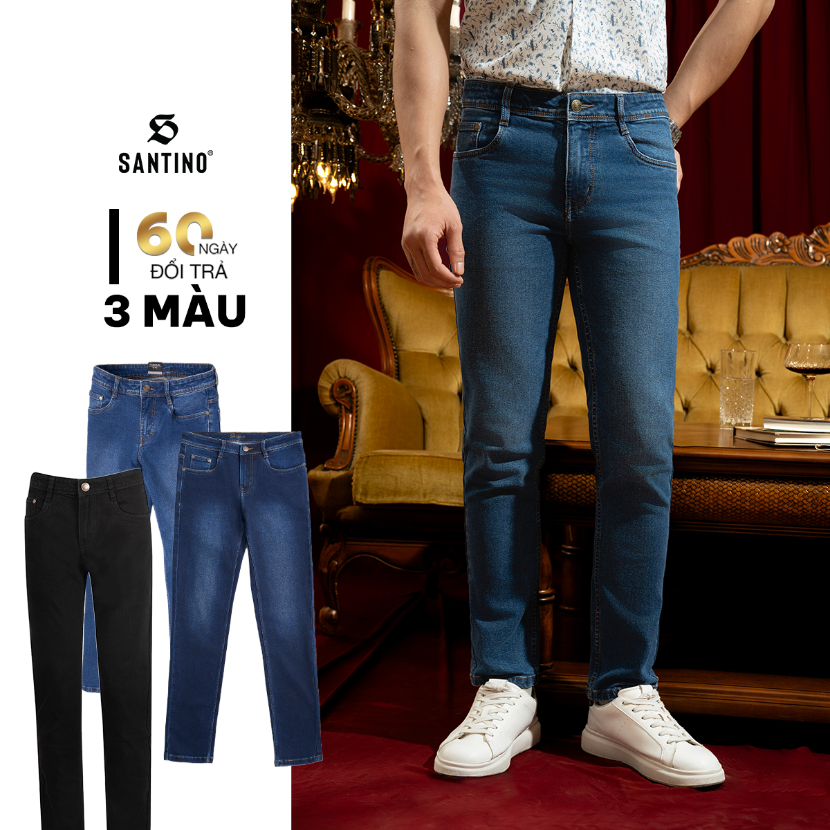 SANTINO - Quần Jean Nam Cao Cấp Cotton, Form Regular Straight, Trẻ Trung, Lịch Lãm, Không Bai Dão J110