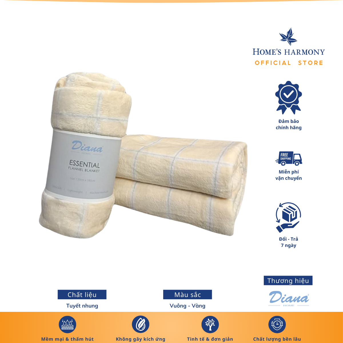 Chăn phủ tuyết nhung Diana Essential Luxury 130x180cm