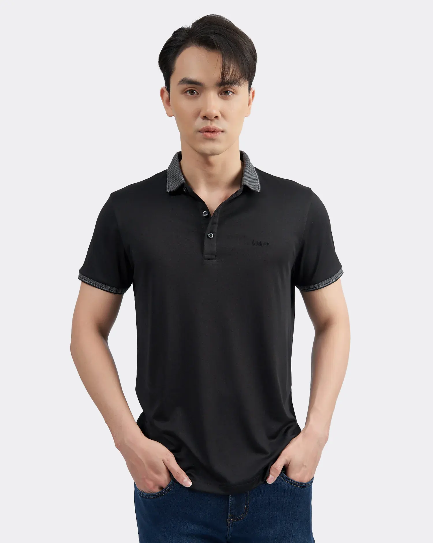 Áo polo nam màu đen trơn 3002B