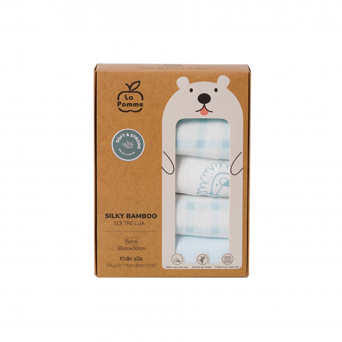 MamanBébé - K001 Set 5 Khăn sữa sợi tre lụa La Pomme phối màu (30x30cm) - Kẻ sư tử