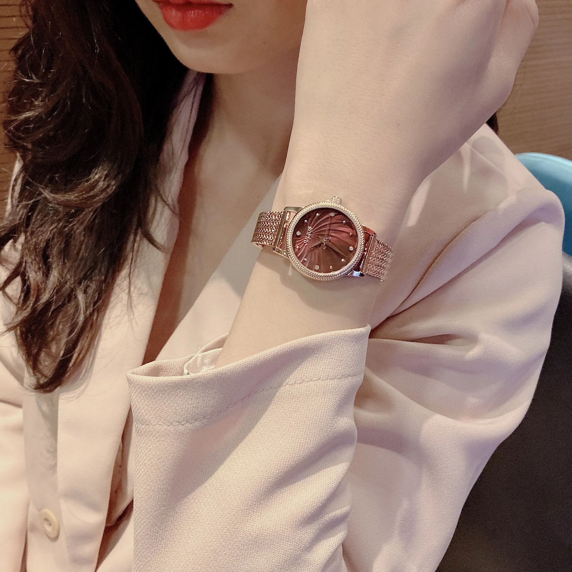 Đồng Hồ Nữ JA-1219C Julius Hàn Quốc Dây Thép (Mặt Đỏ)