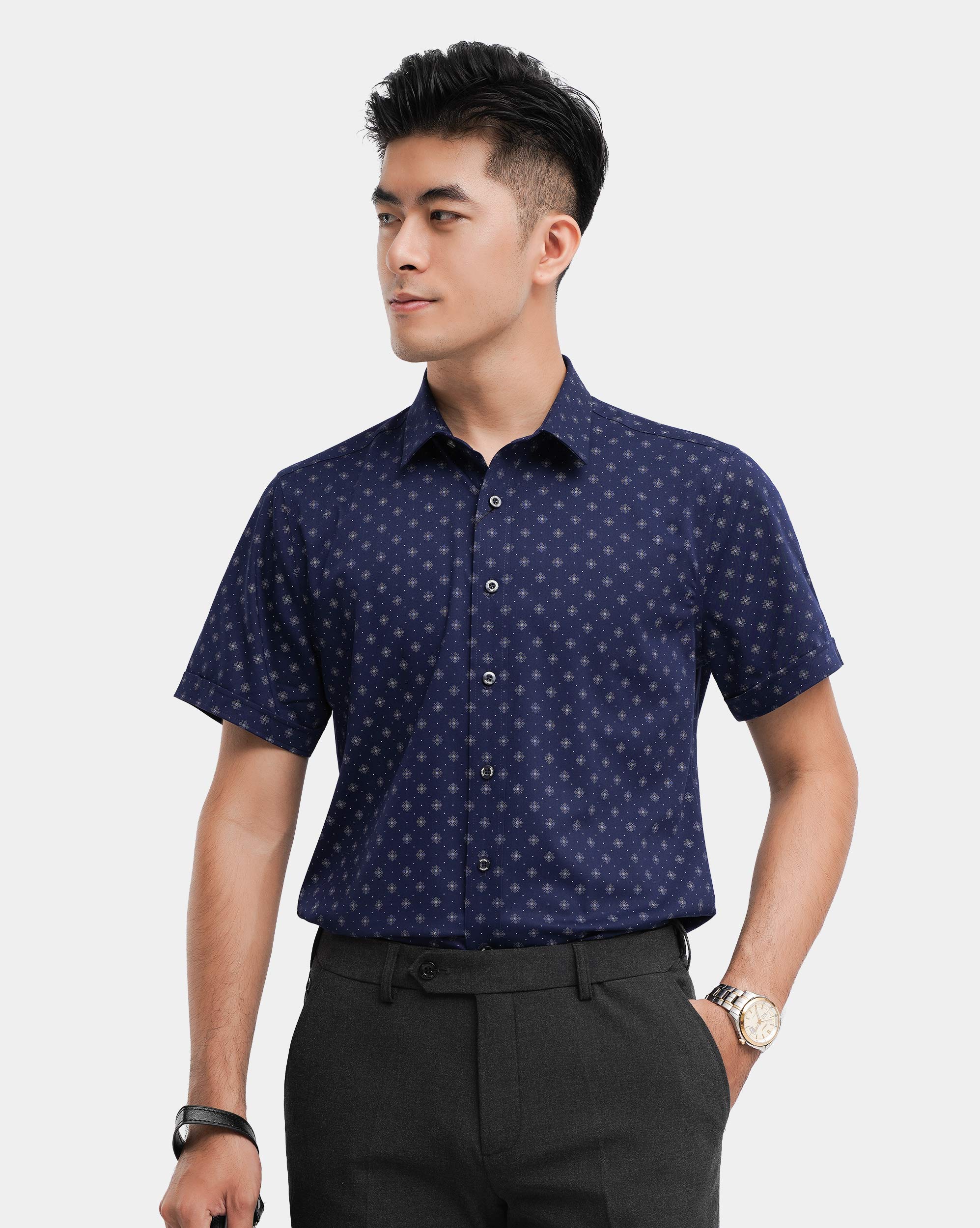 Áo sơ mi ngắn tay in họa tiết bông tuyết 4042A