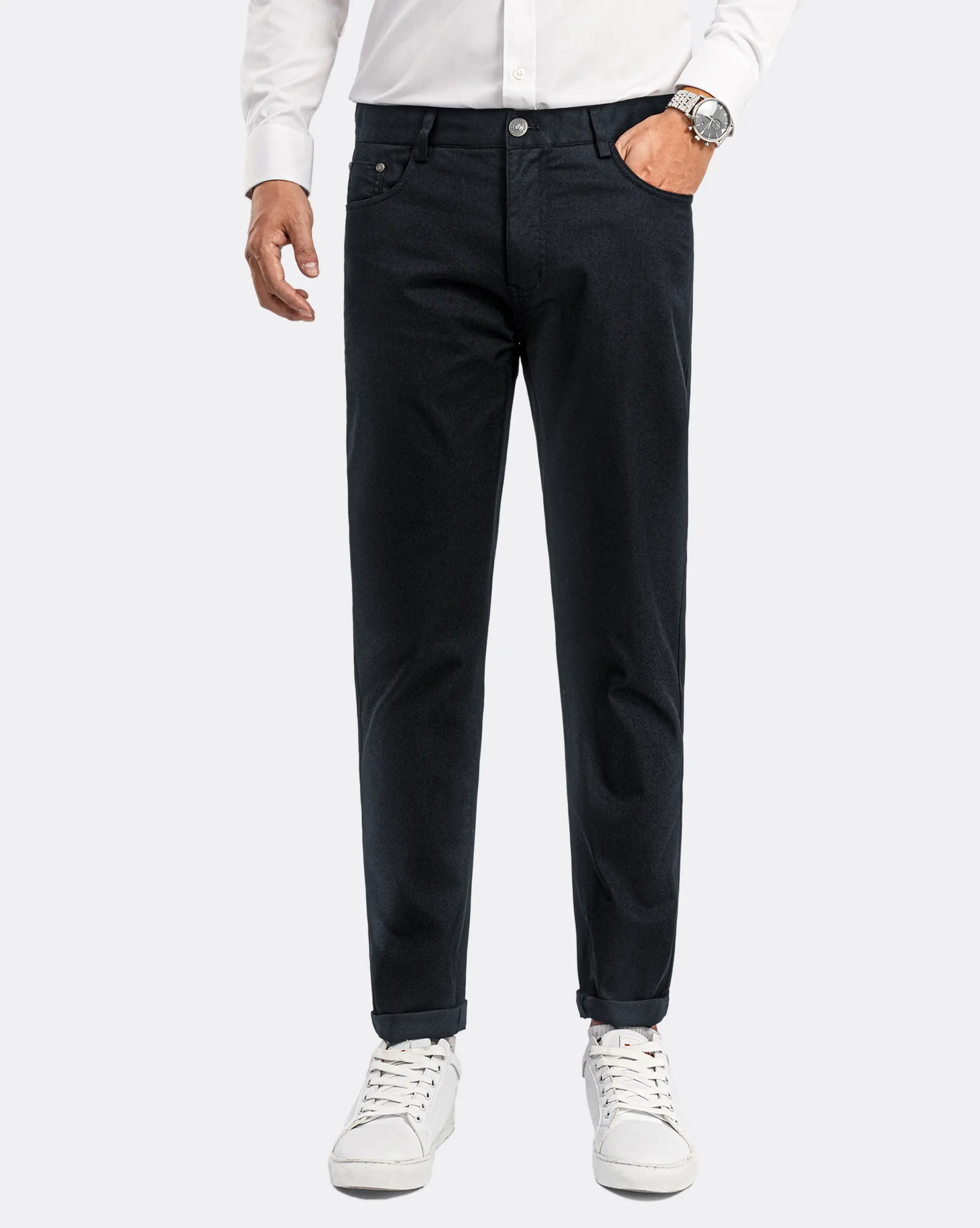 Quần kaki carrot fit vải trơn màu xanh đen 3003T