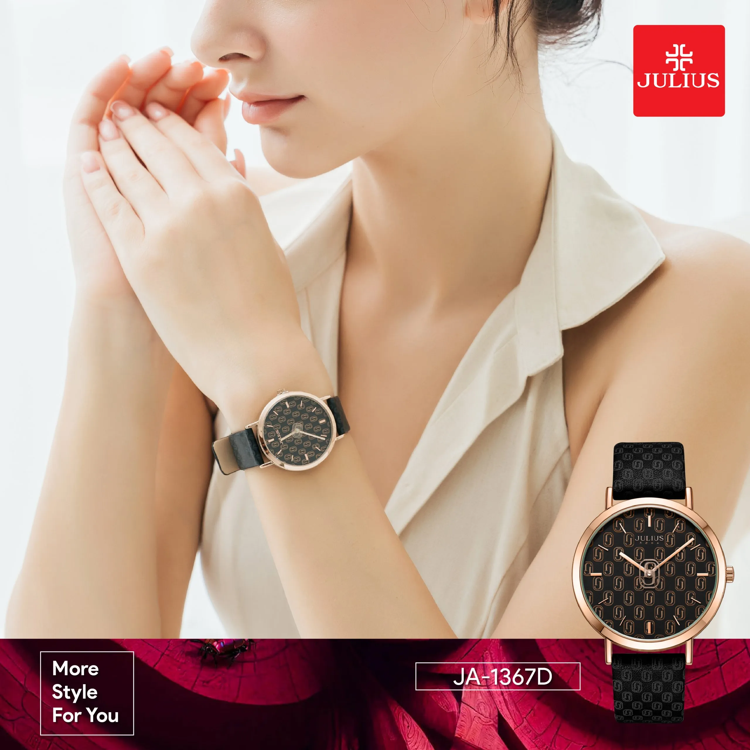 Đồng Hồ Nữ JA-1367D Julius Hàn Quốc Dây Da (Đen)