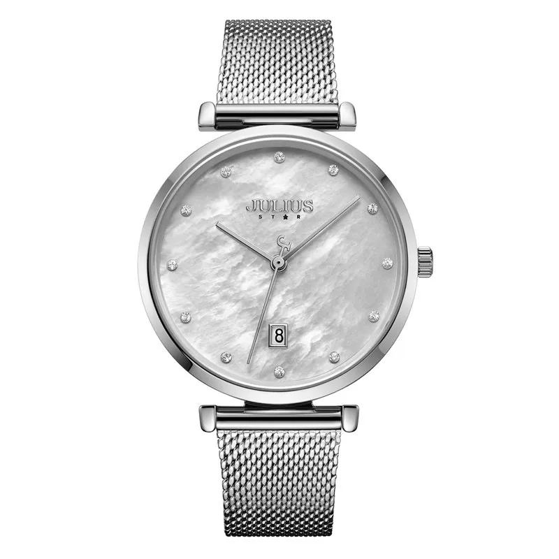 Đồng Hồ Nữ JS-003A Julius Star Hàn Quốc Mặt Xà Cừ (Bạc Trắng)