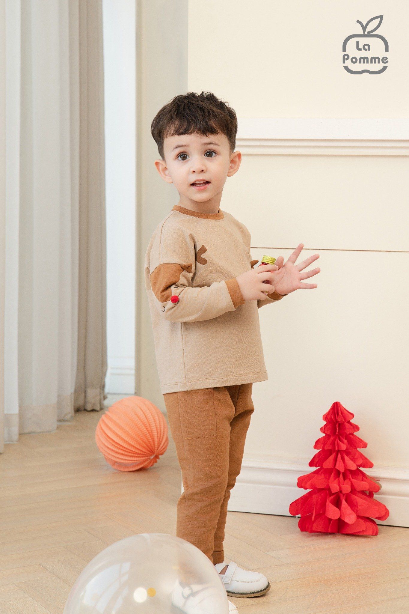 Bộ dài tay La Pomme hình in Tuần lộc nhí nhảnh - Be