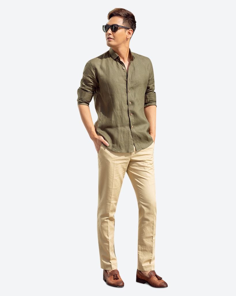 F2 FASHION & FREEDOM - Áo sơ mi nam Linen rêu