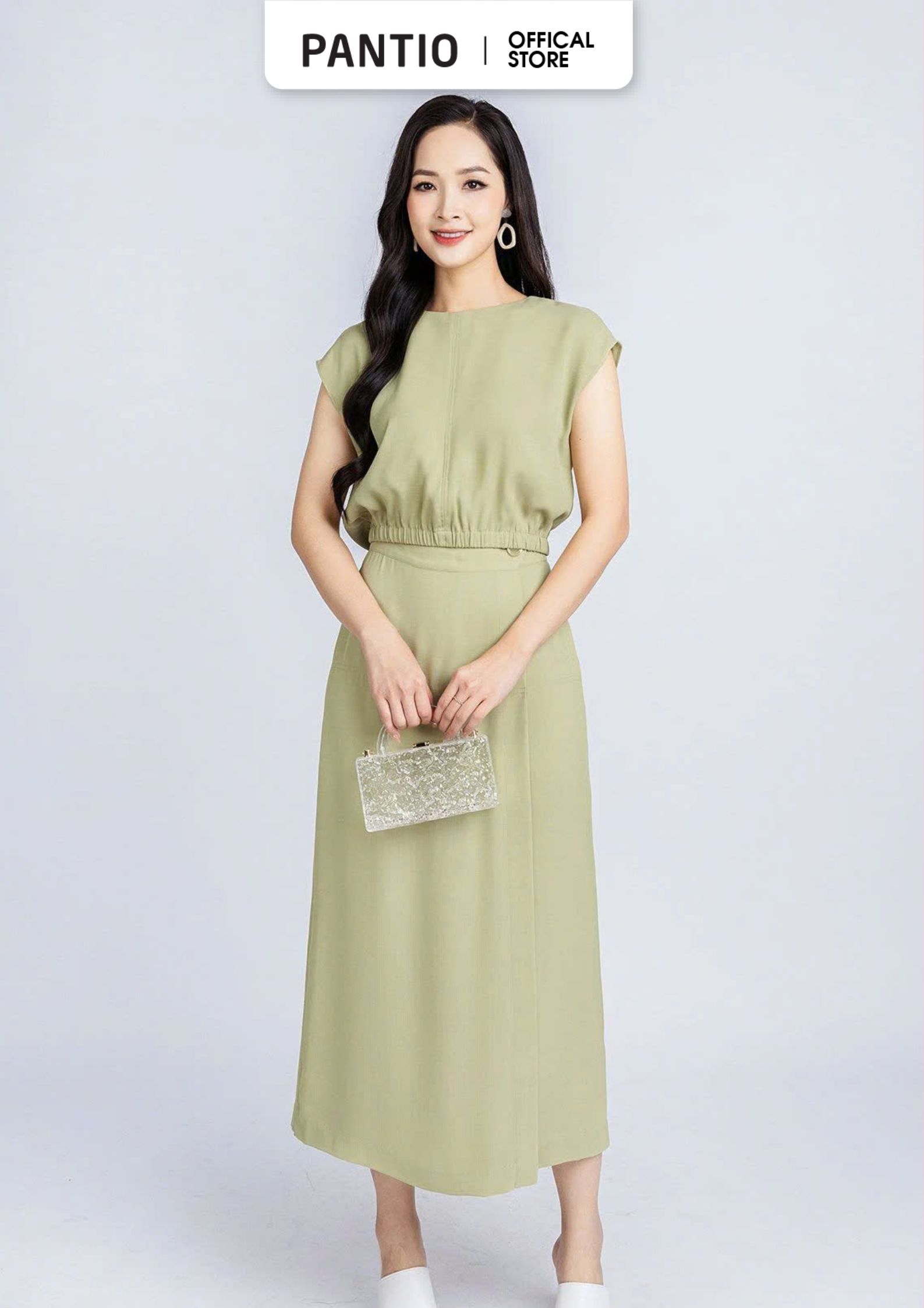 BQL33029 - Quần công sở vải thô đũi dáng suông thân trước phối vạt lệch giả váy ống rộng khoá thân sau - PANTIO