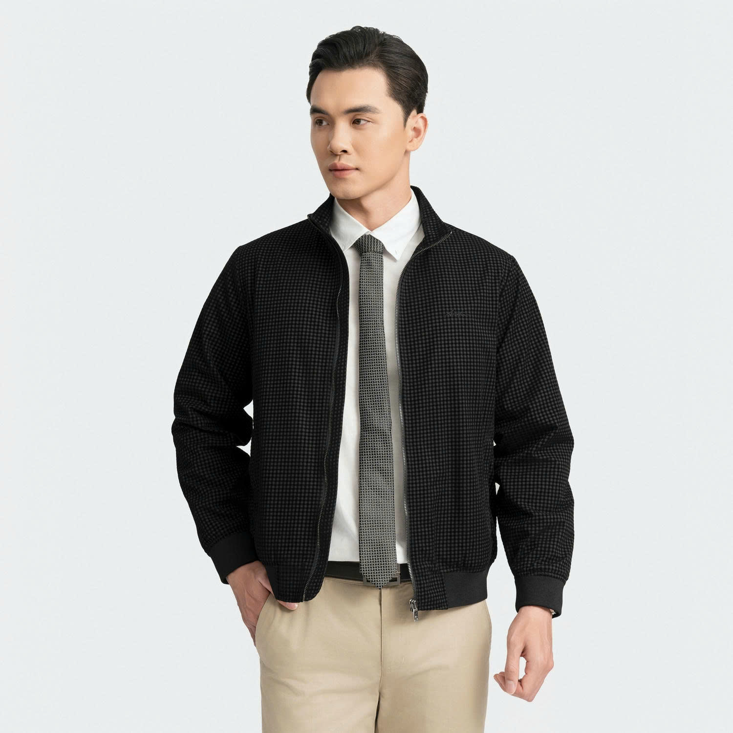 Áo khoác 2 lớp Aristino AJK001BZ màu Đen 1 kẻ