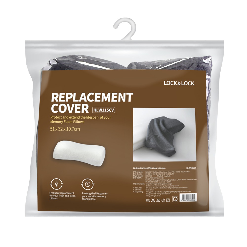 LOCKNLOCK-HLW115CV - Vỏ gối thay thế cho Memory Foam Pillow HLW115 - Màu xám đậm