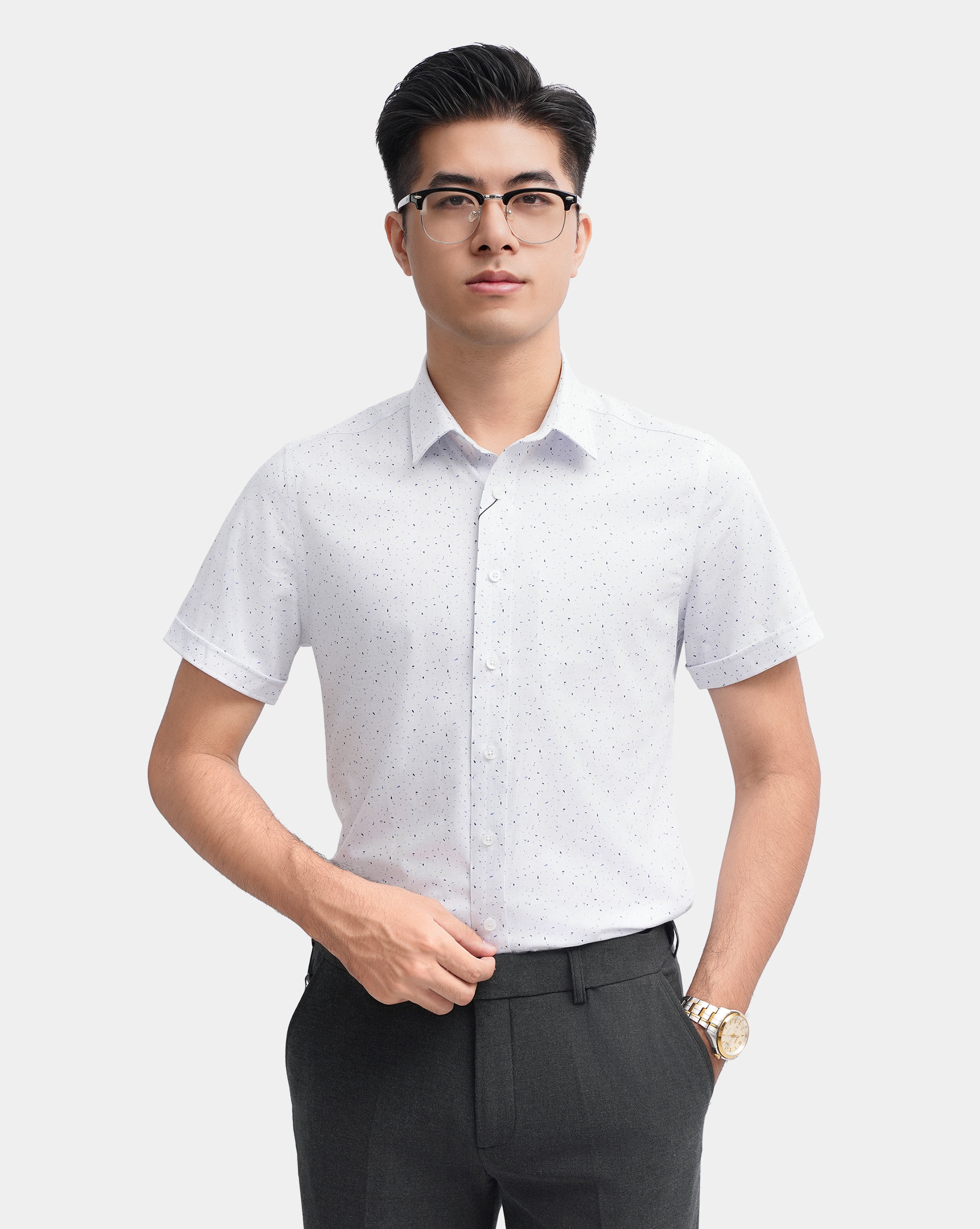 Áo sơ mi ngắn tay nam họa tiết chấm mực 4043A