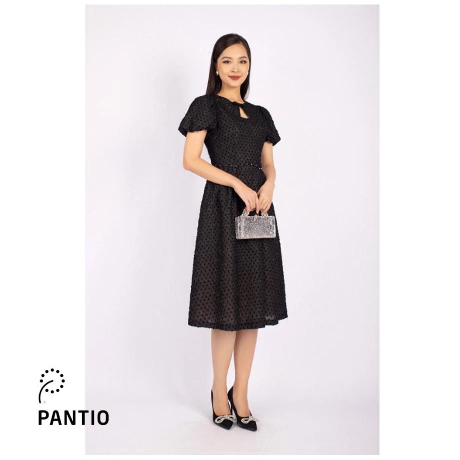 FDC73504 - Đầm công sở vải tafta xốp dáng xòe cổ tròn cut- PANTIO