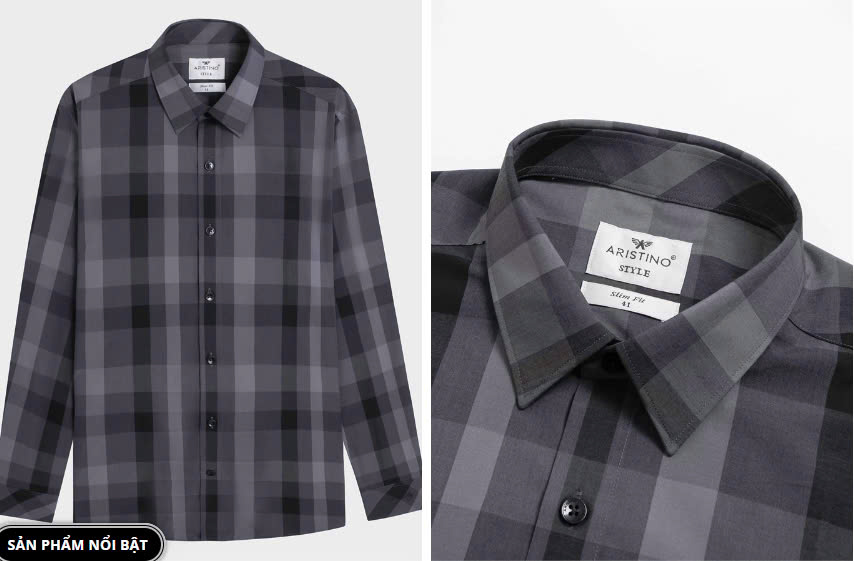 ARISTINO-Áo sơ mi dài tay Nam Aristino ALS23103 màu Đen kẻ