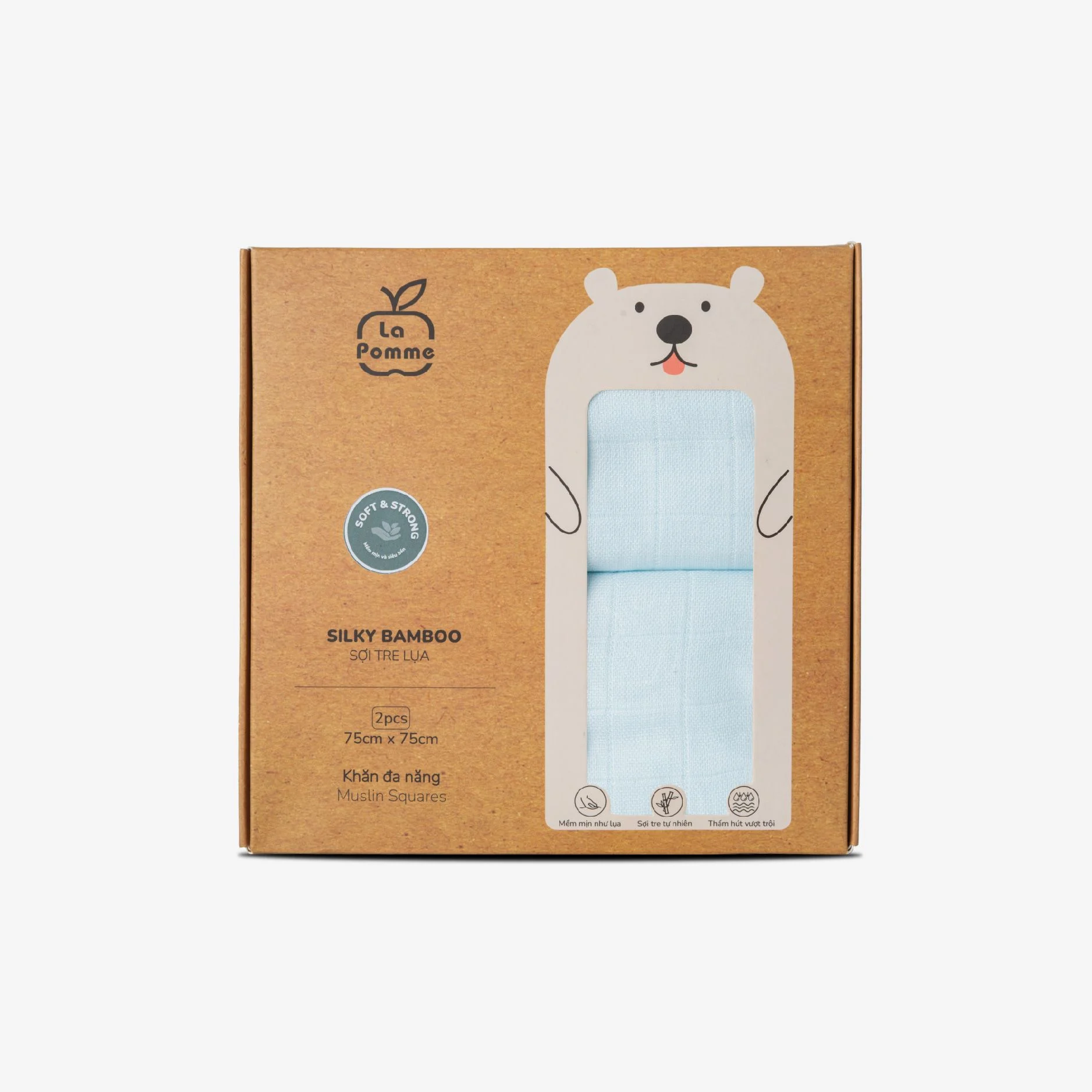 K002 Set 2 Khăn đa năng sợi tre lụa (75x75) - Xanh Pastel