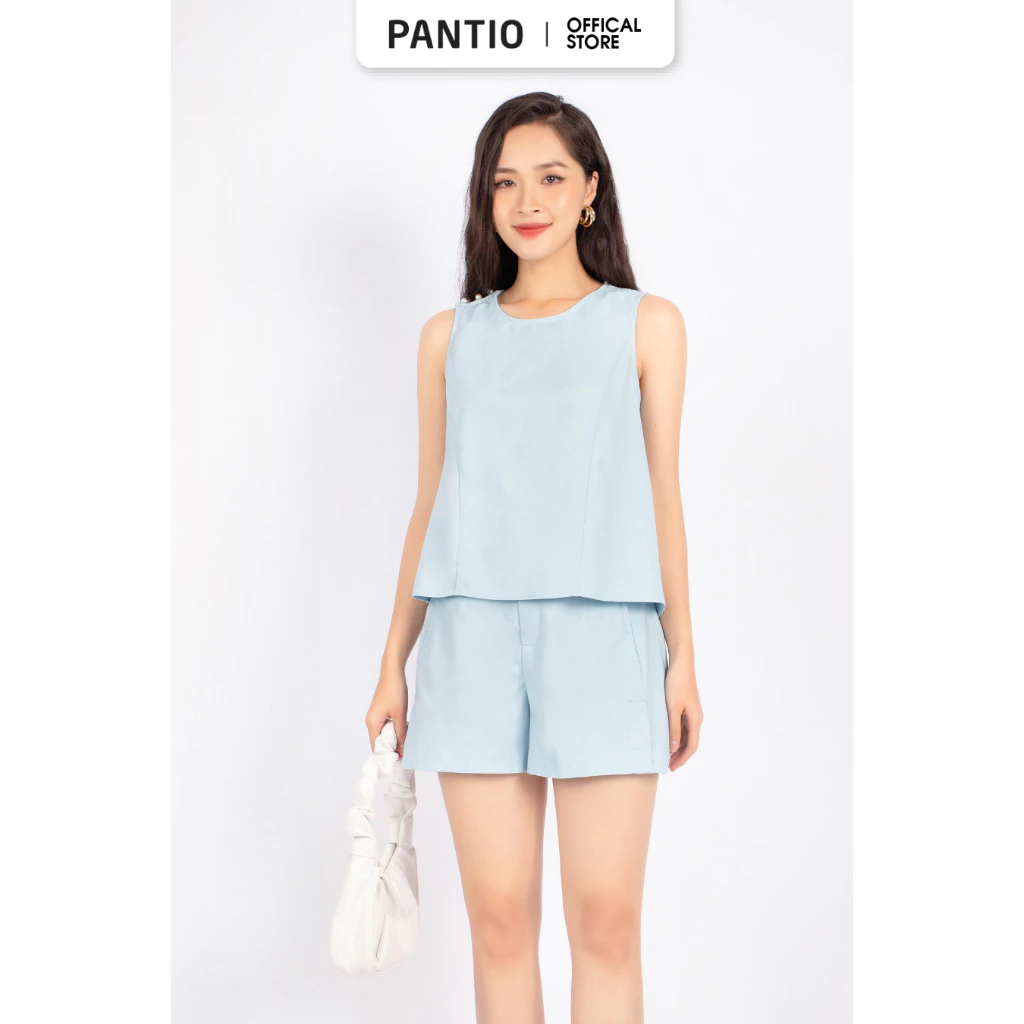 BAI32748 - Áo kiểu dạo phố vải linen dáng suông cổ tròn thân sau phối ren tạo kiểu - PANTIO