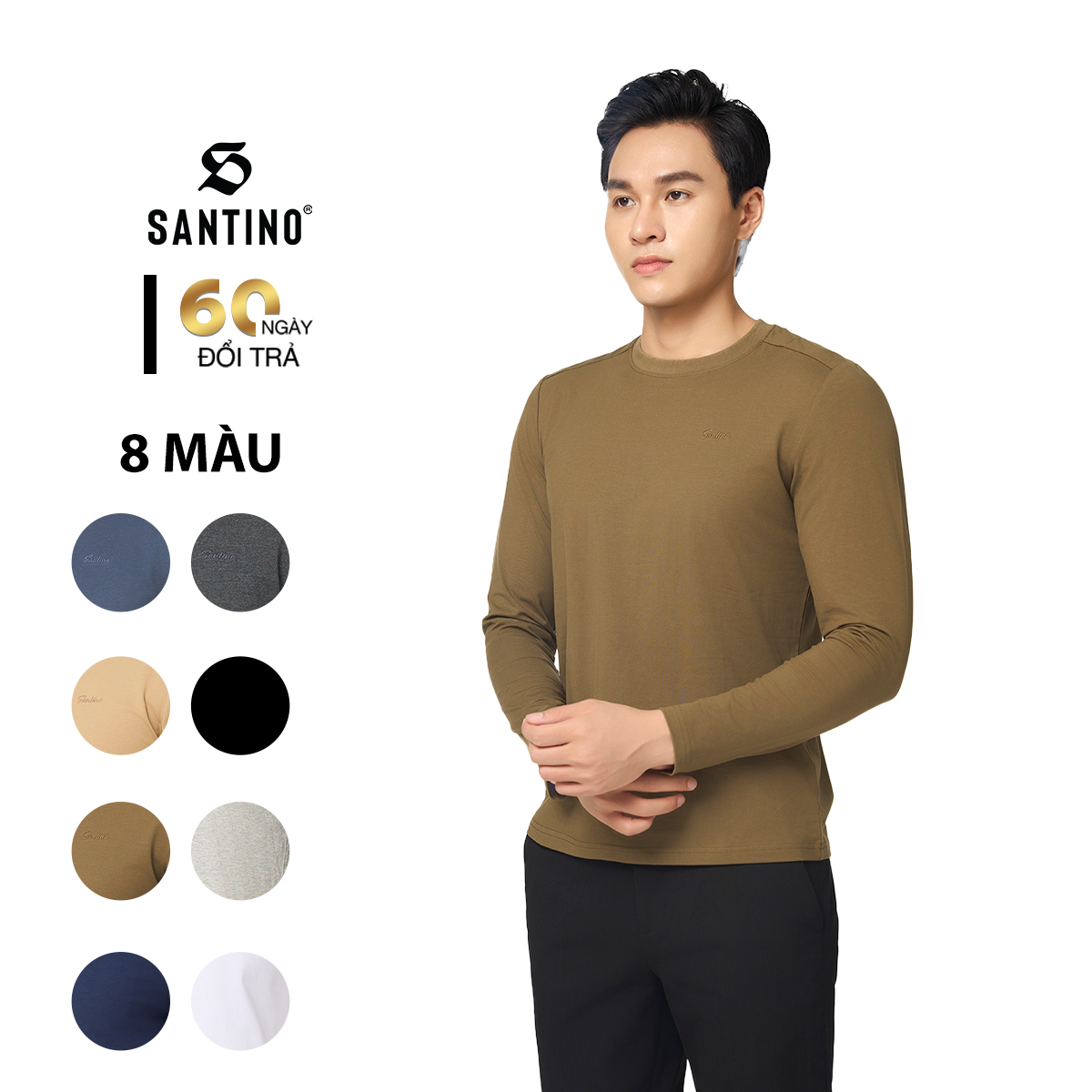 SANTINO - Áo Thun Nam Dài Tay Thu Đông Cổ Tròn, Cotton Giữ Ấm, Khoẻ Khoắn, Trẻ Trung P706