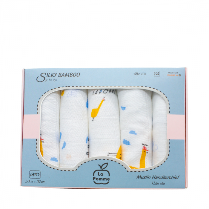 K001 Set 5 Khăn sữa sợi tre lụa La Pomme - 30x30cm Funny goose