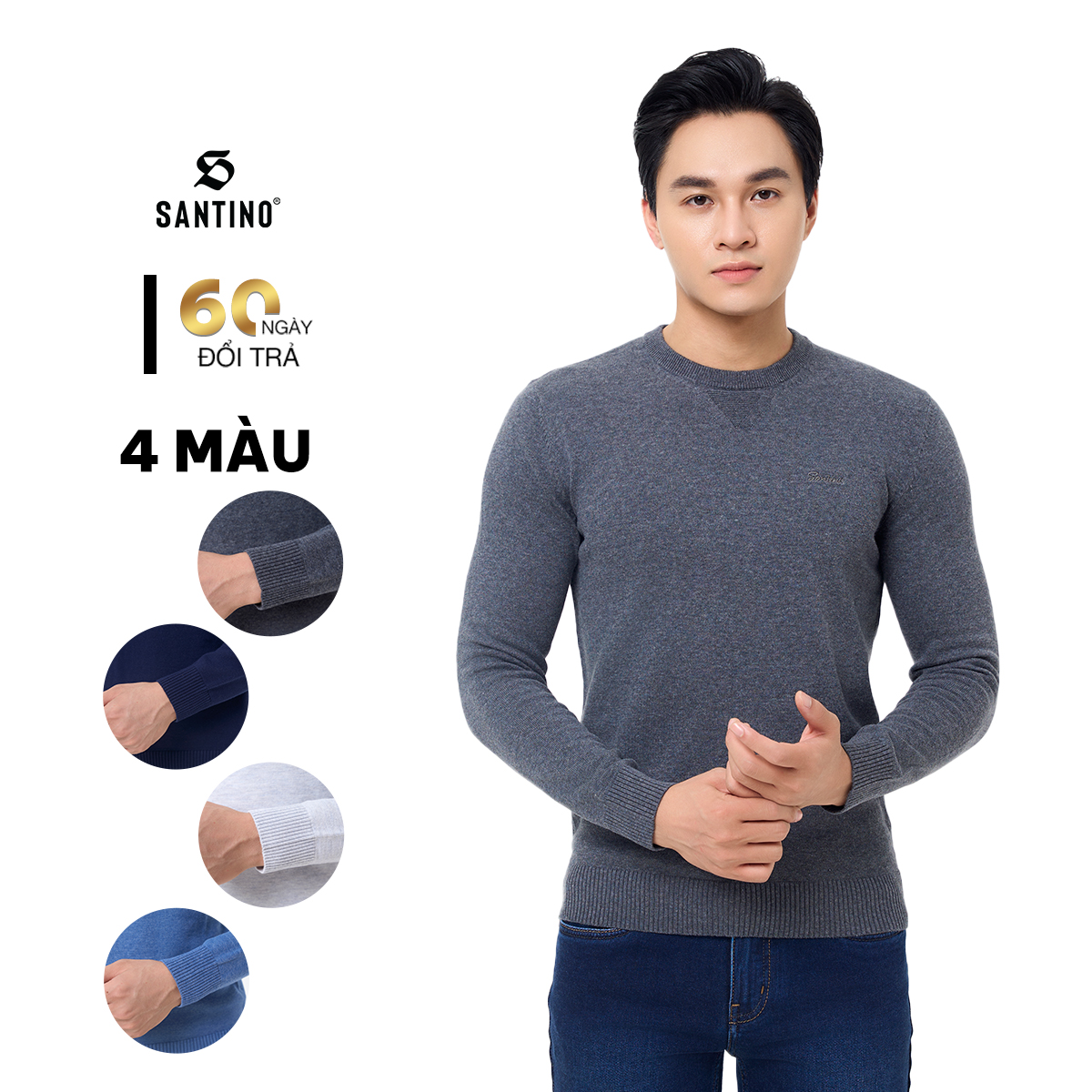 SANTINO - Áo Len Cổ Tròn, Kiểu Dáng Regular Fit Ôm Nam Tính, Không Bai Dão, Hạn Chế Bông Xù W232