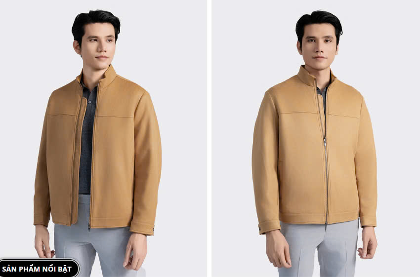 ARISTINO -Áo khoác 2 lớp cổ trụ mặt vải dệt jacquard Aristino AJK018BZ