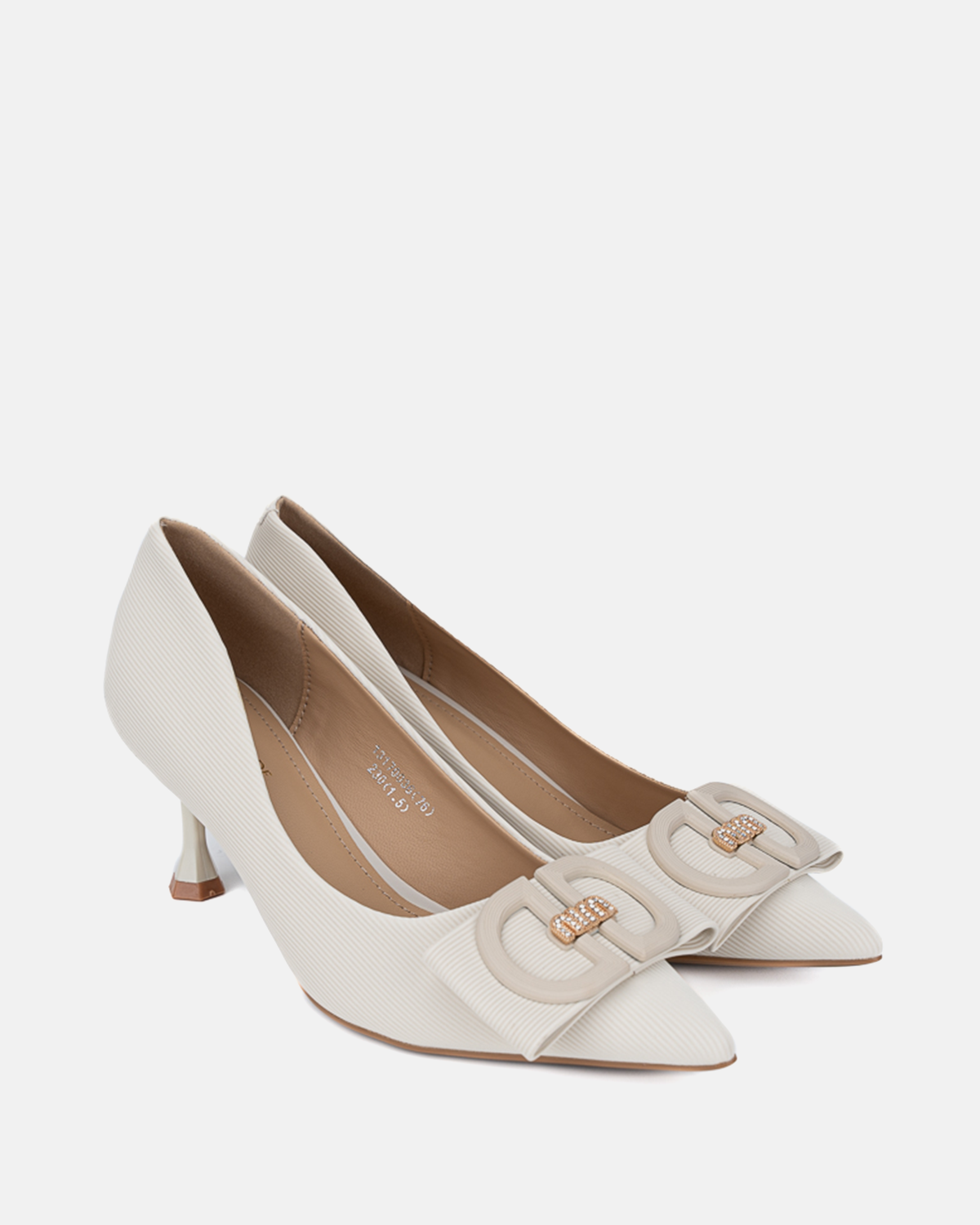 Giày cao gót kem nơ khóa họa tiết Exull 1317003671