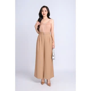 FQD51139 - Quần công sở vải thô đũi dáng suông ống rộng xẻ gấu diễu chỉ tạo kiểu - PANTIO