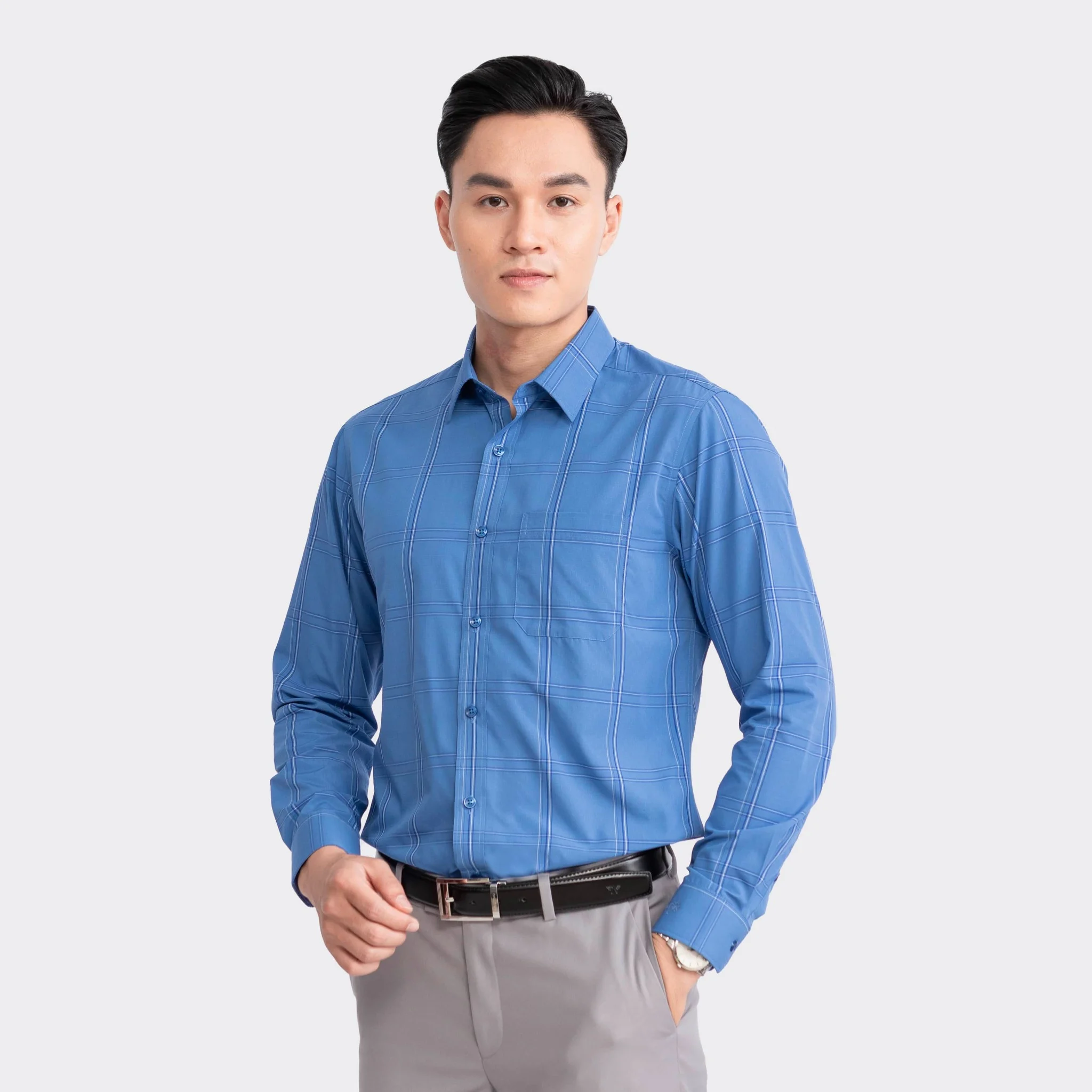 ARISTINO - Áo sơ mi dài tay Nam Aristino ALS09203 màu Xanh kẻ trắng