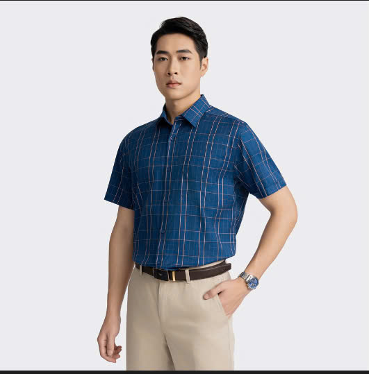 Aristino - Áo sơ mi ngắn tay Nam Aristino Business 1SS042AZ màu Xanh kẻ vàng