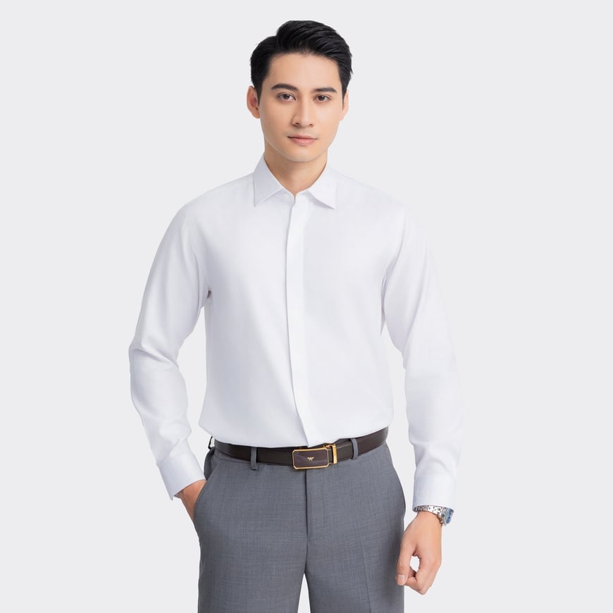 Aristino - Áo Sơ Mi Trắng Nam Thêu Hoạ Tiết Cổ Áo ALSM050Z