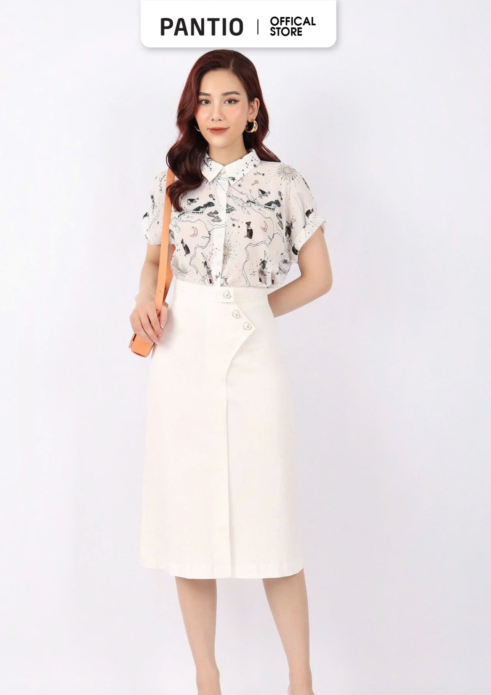 FJD51077 - Chân váy công sở vải kaki dáng A thân phối cúc trang trí diễu chỉ tạo kiểu khóa thân sau - PANTIO
