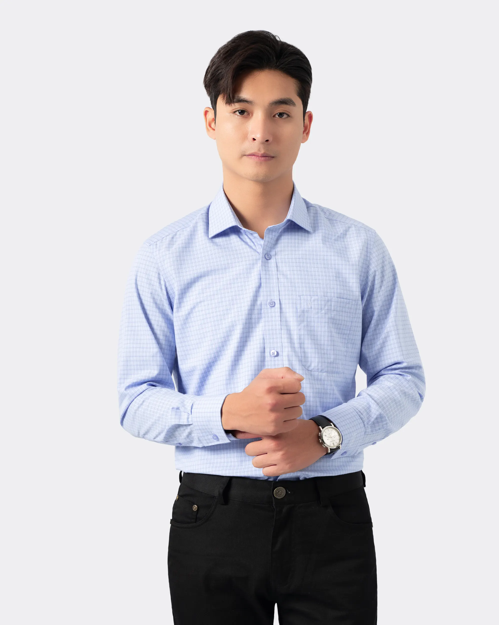 Áo sơ mi dài tay nam kẻ tăm màu xanh 4022A