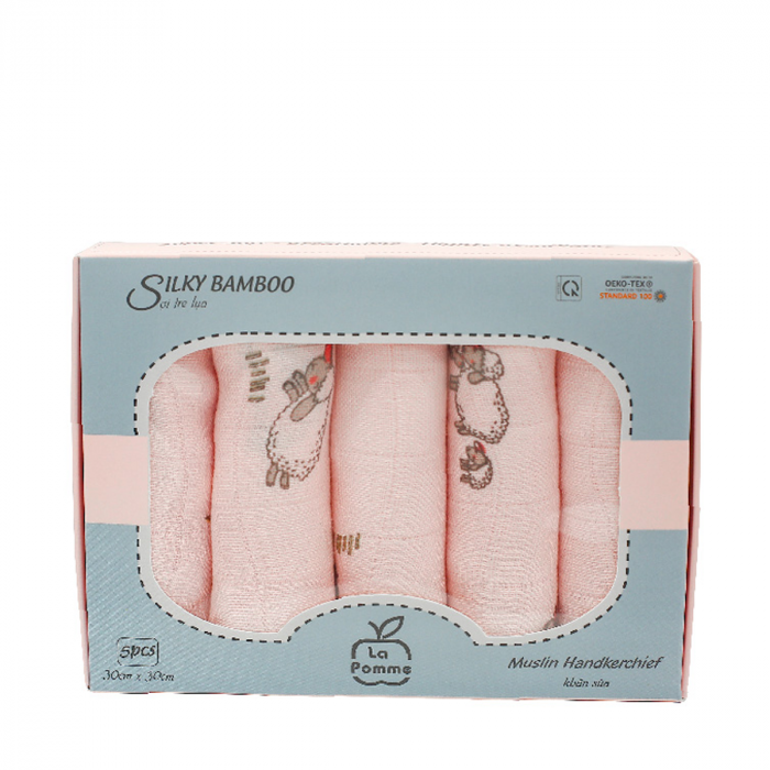 K001 Set 5 Khăn sữa sợi tre lụa La Pomme - 30x30cm Pink Sheep
