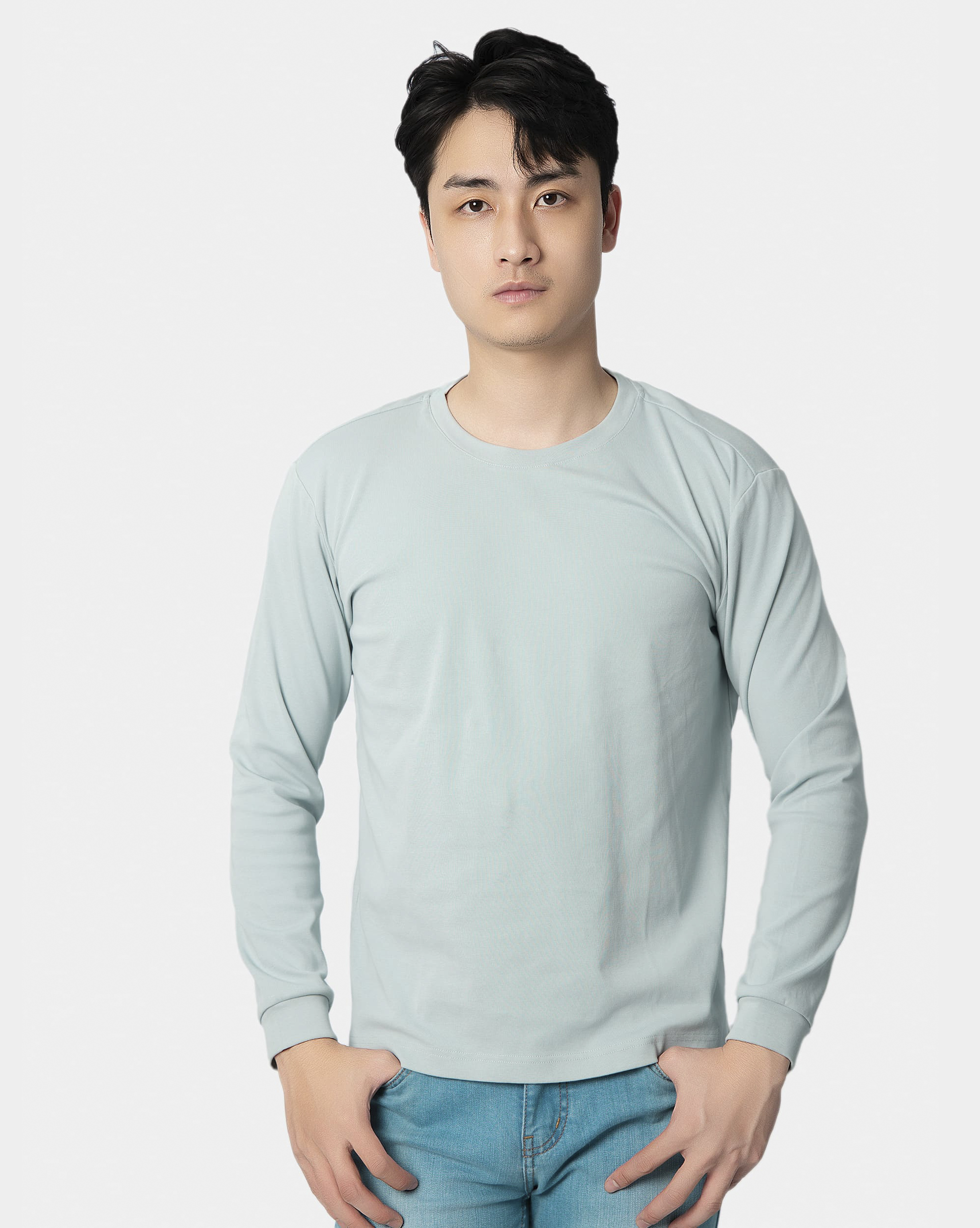 Áo giữ nhiệt nam cổ tròn màu xanh mint 4002D