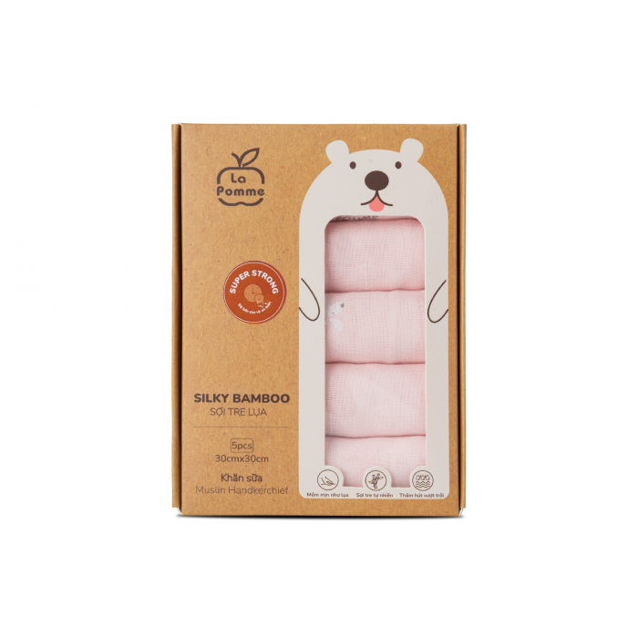 K001 Set 5 khăn sữa sợi tre lụa La Pomme - 30x30cm Hươu Hồng
